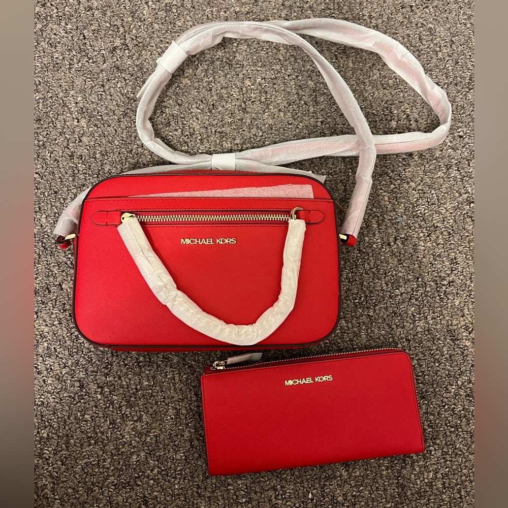 Michael Kors Red Crossbody Bag and Wallet